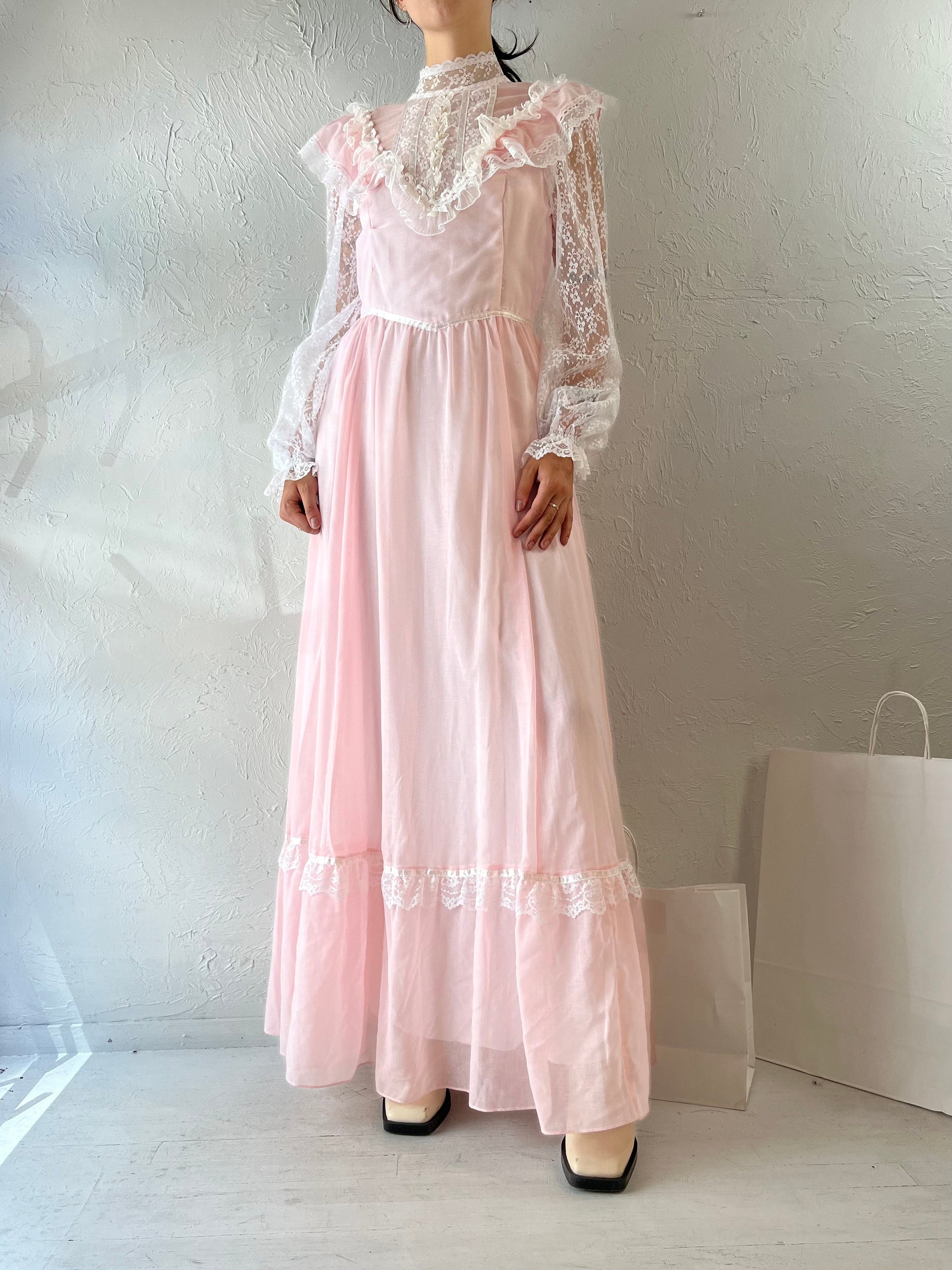70s 'gunne Sax' Pink Long Sleeve Peasant Dress / Small - Medium - Etsy