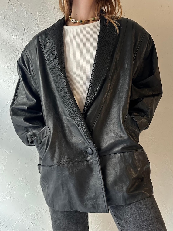 80s 'Southern Company' Black Leather Jacket / Medium