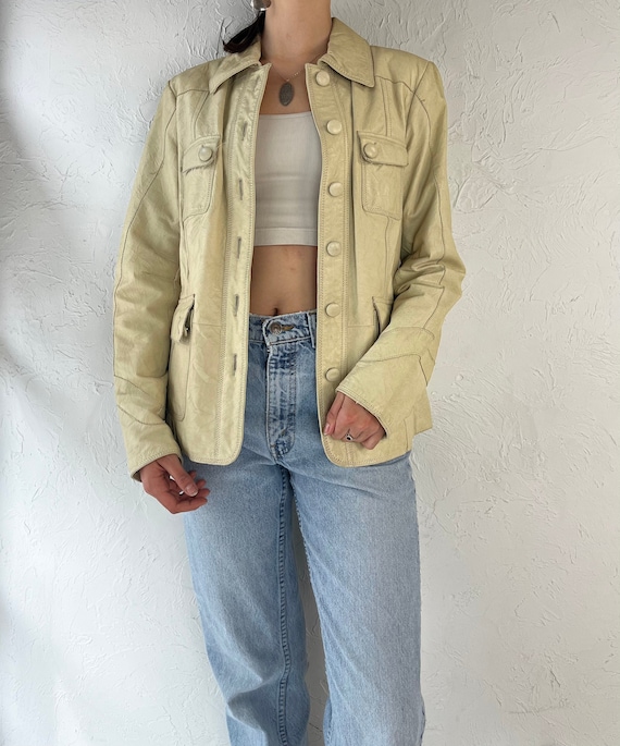 Y2K 'Danier' Cream Leather Chore Jacket / Small - image 1