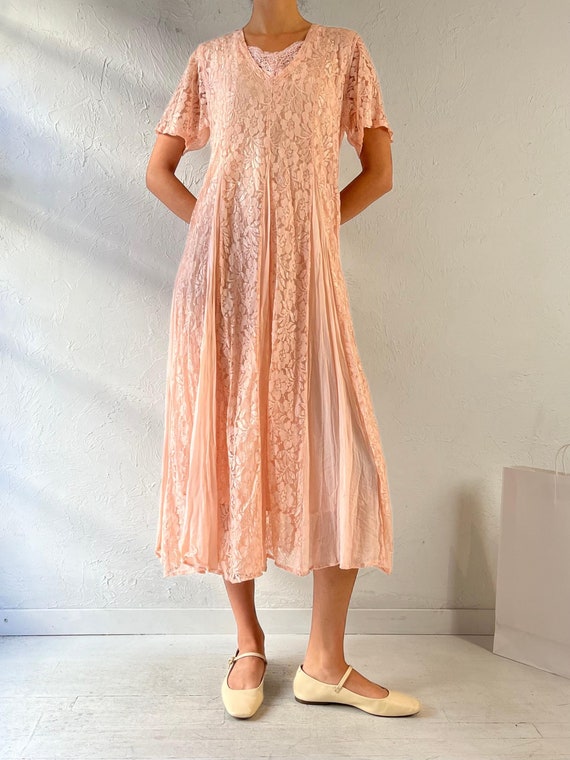 pink lace vintage dress Vintage prairie pink lace floral maxi dress small