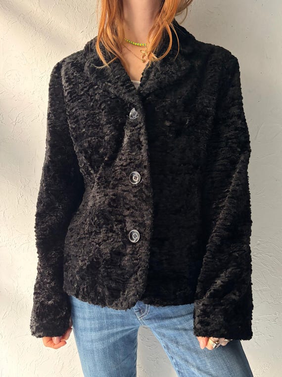 Vintage 90s 'Le Chateau' Black Faux Fur Jacket / Large