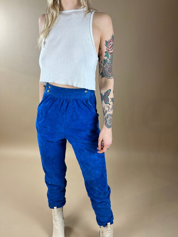 80s Electric Blue High Waisted Suede 