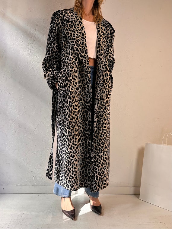 70s 'Towne House' Leopard Print Trench Coat / Med… - image 3