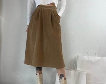 70s 'Mister Leonard' Beige Corduroy Midi Skirt / Small