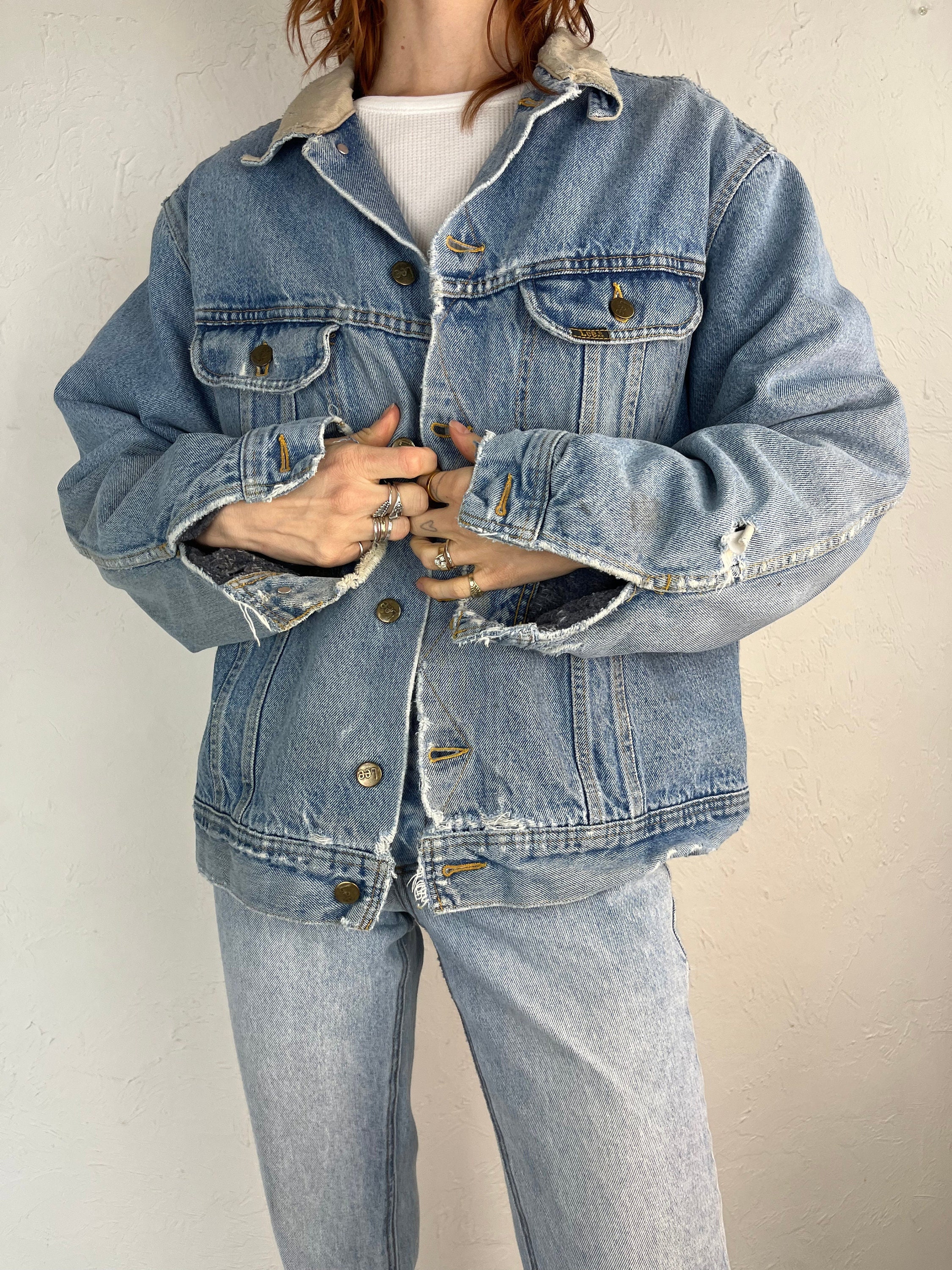 Vintage Riveted Lee 90s Long Sleeve Denim Blue Jean Jacket USA Women's Size  Lg | Blue jean jacket, Clothes design, Jackets