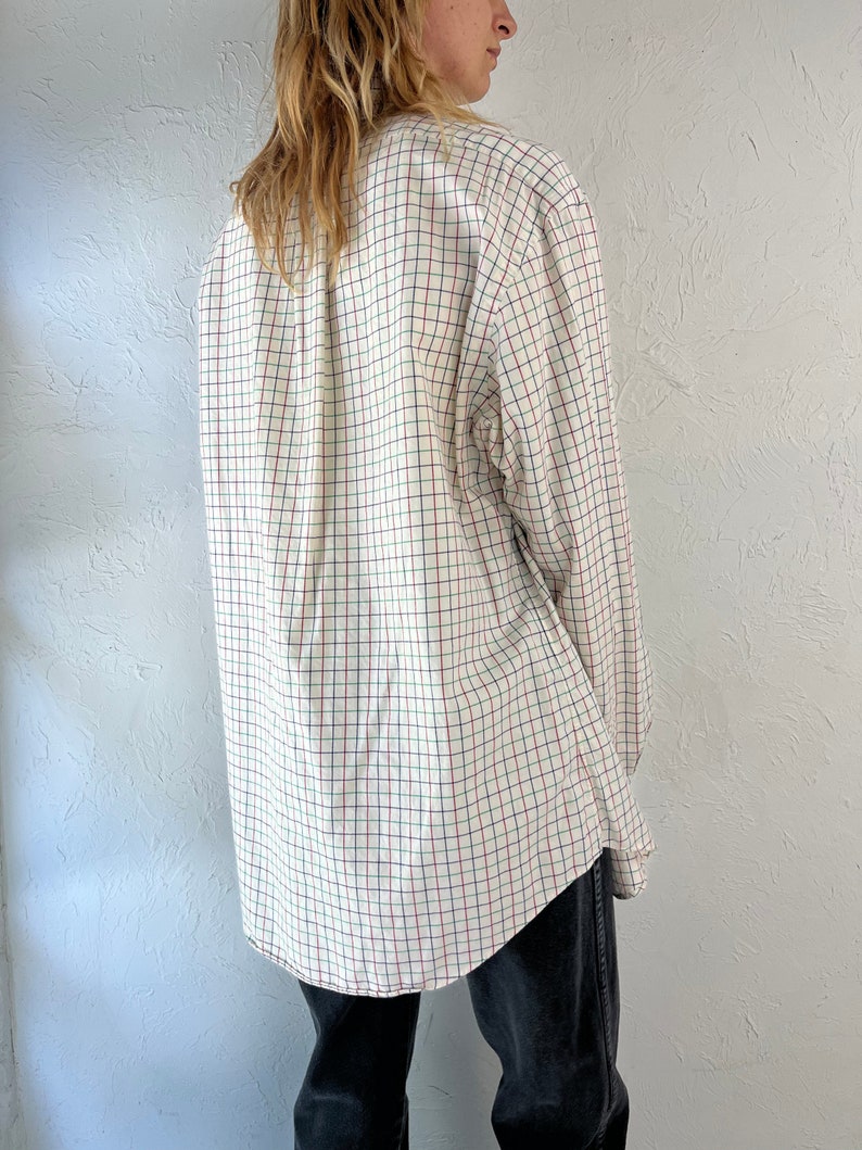 Y2k 'Ralph Lauren' White Check Button Up Mens Dress Shirt / Large