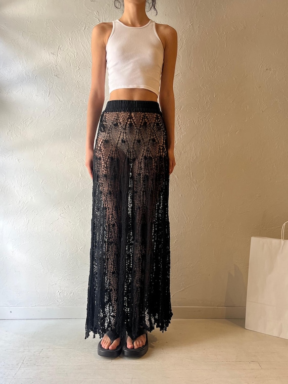 90s Long Black Tassel Skirt Rosalie Rock Black Tulle Maxi Skirt