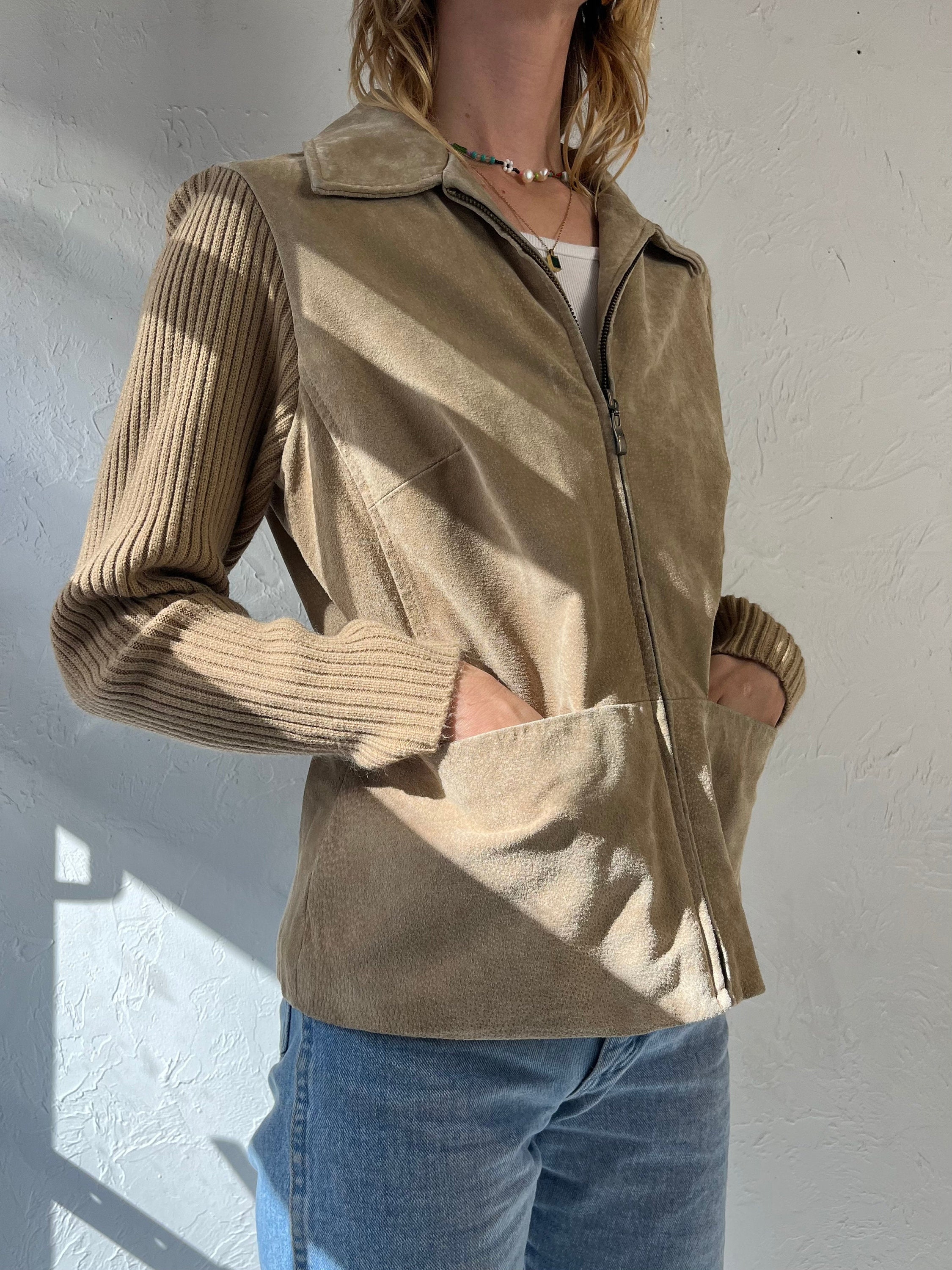 Y2k 'live a Little' Suede Jacket W/ Knit Sleeves / Medium - Etsy