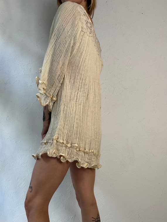 A Honeywood Exclusive Handmade Antique Crochet and Cotton Gauze Maxi Dress Desert Salmon Medium/Large