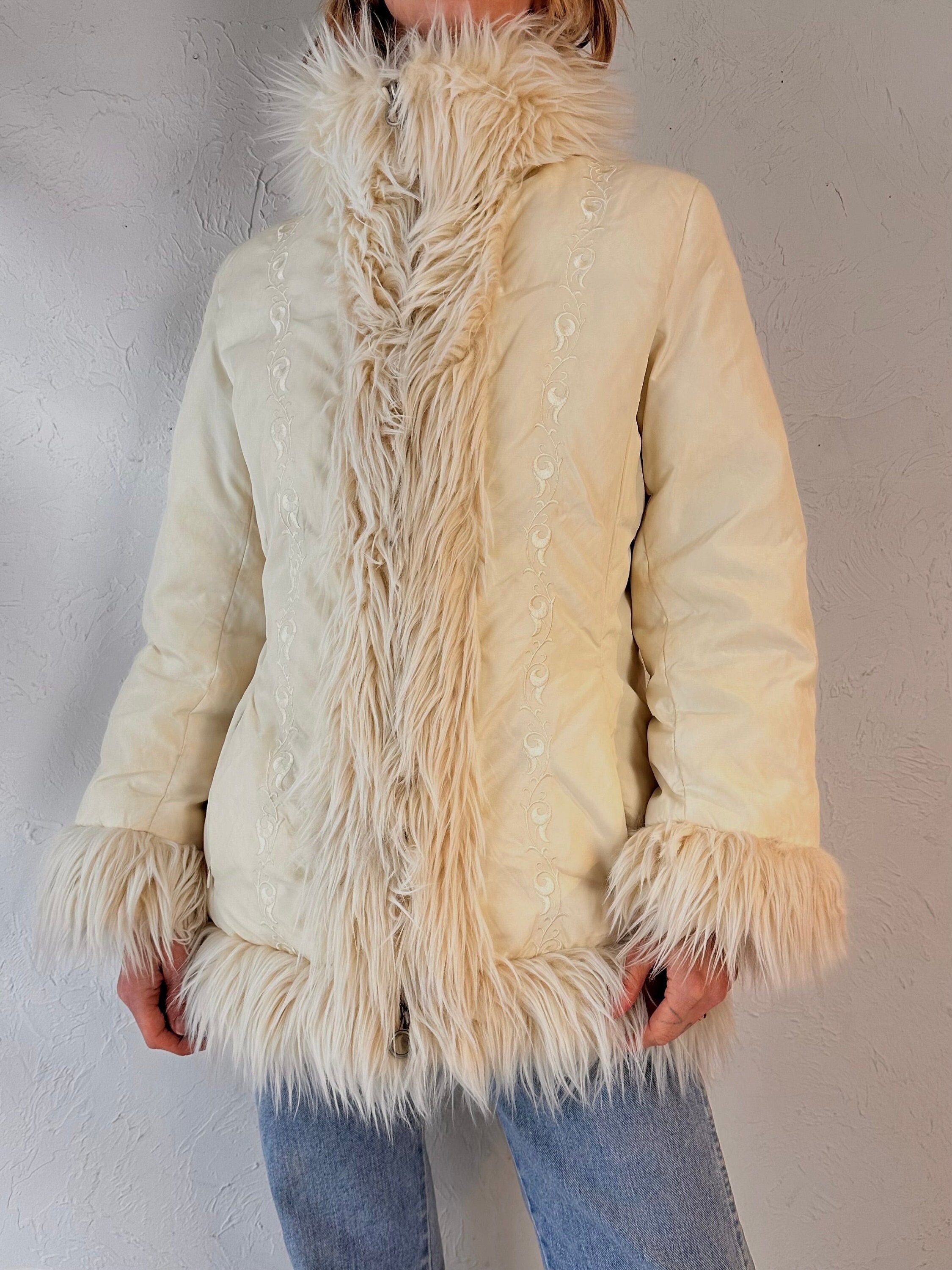 Doudoune blanche Guess 2000 avec bordure en fausse fourrure Petit Etsy France