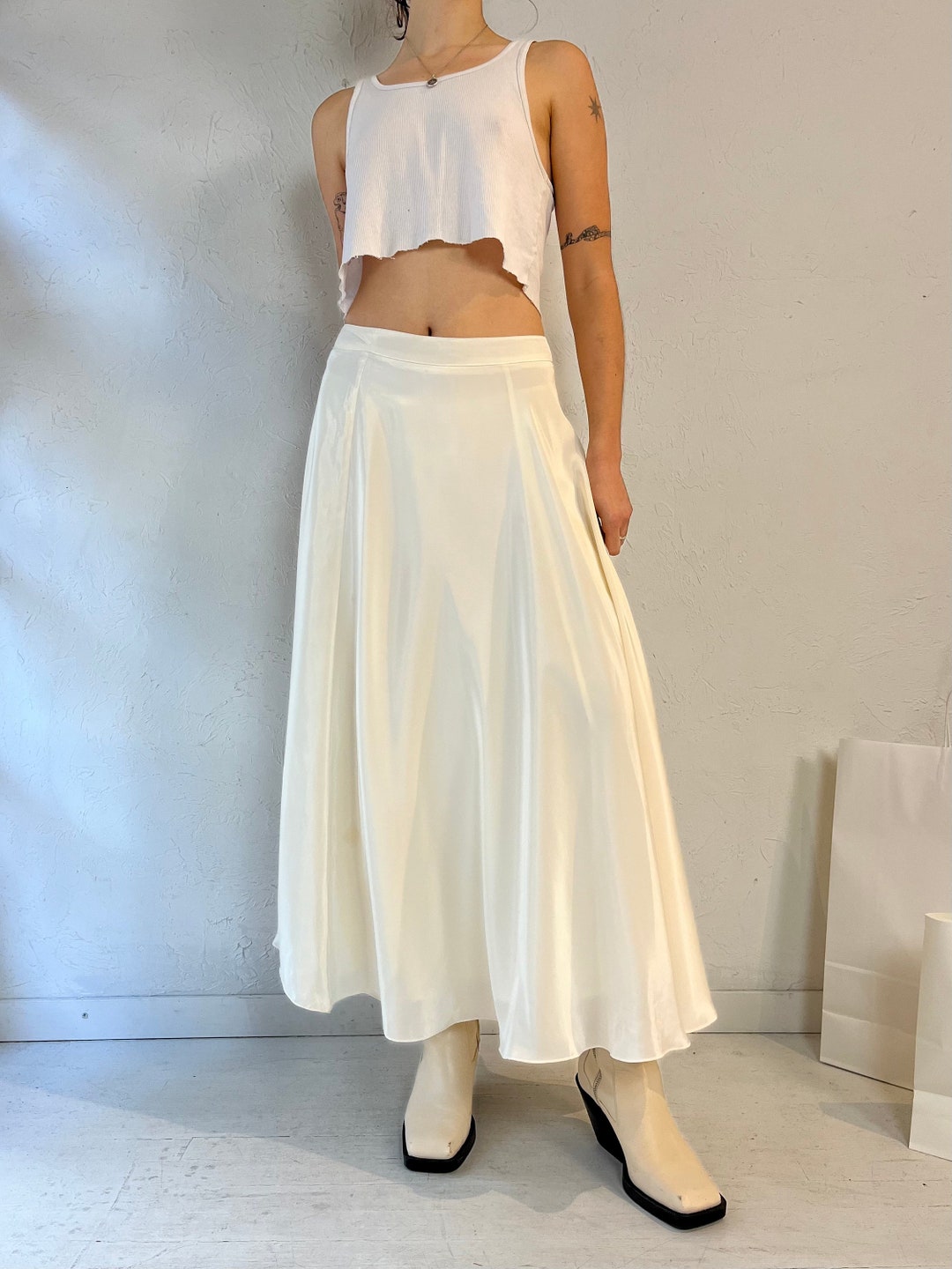 90s 'sage' Cream Silky Maxi Skirt / 27 - Etsy