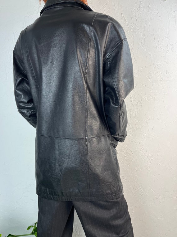 90s ‘Danier’ Black Padded Zip Up Leather Jacket - image 7