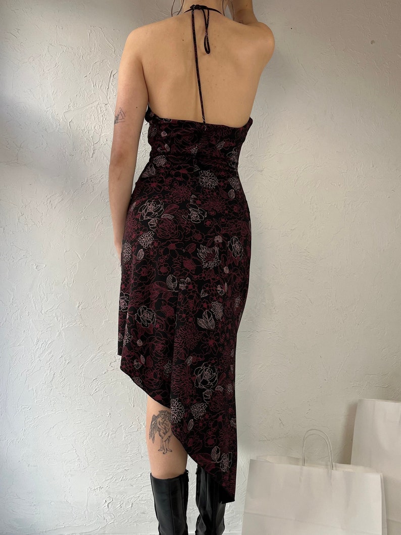 Y2k ' Le Chateau' Black Floral Halter Midi Dress / Large