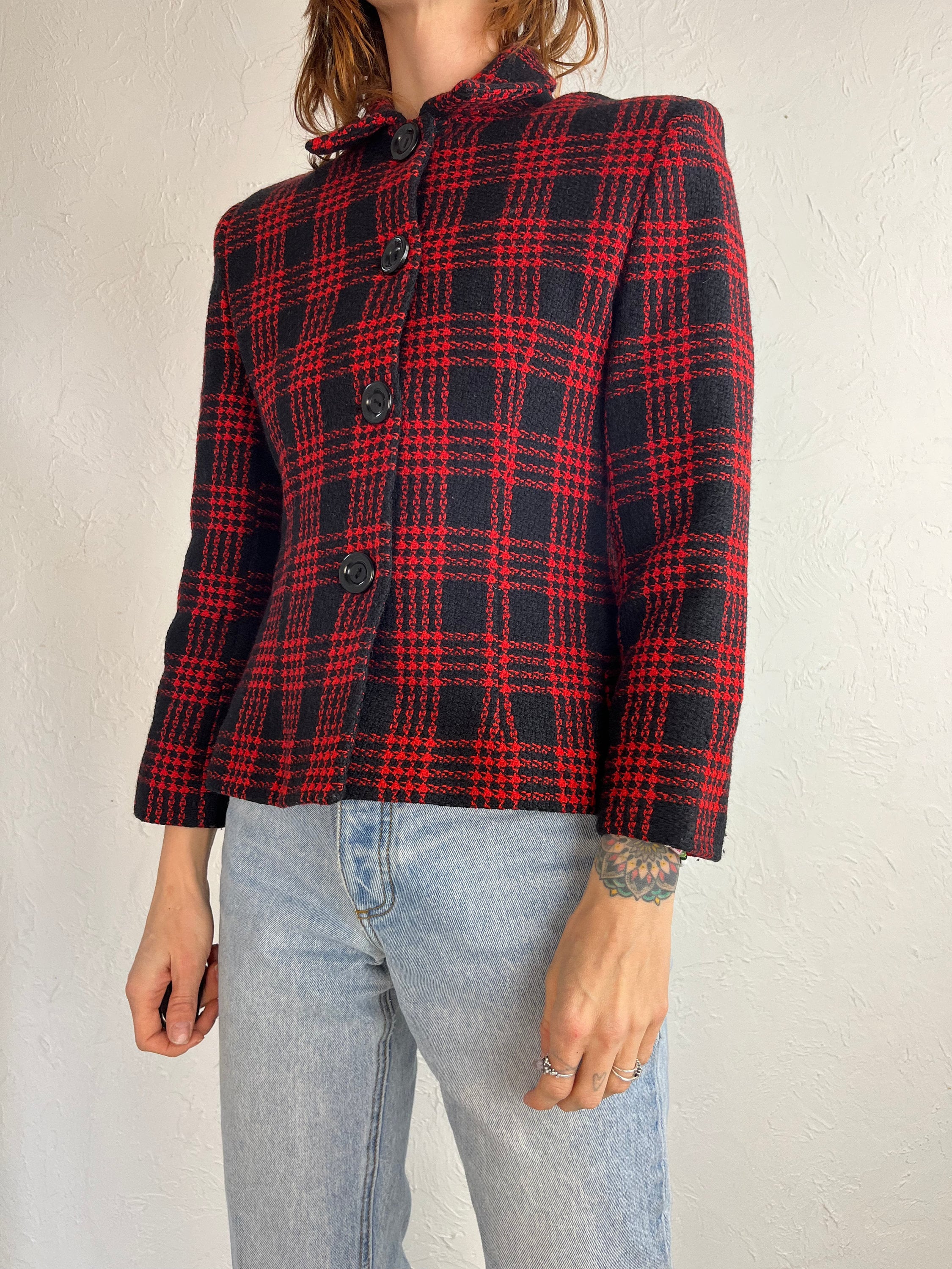 90s 'louben' Red and Black Wool Jacket / 6 - Etsy