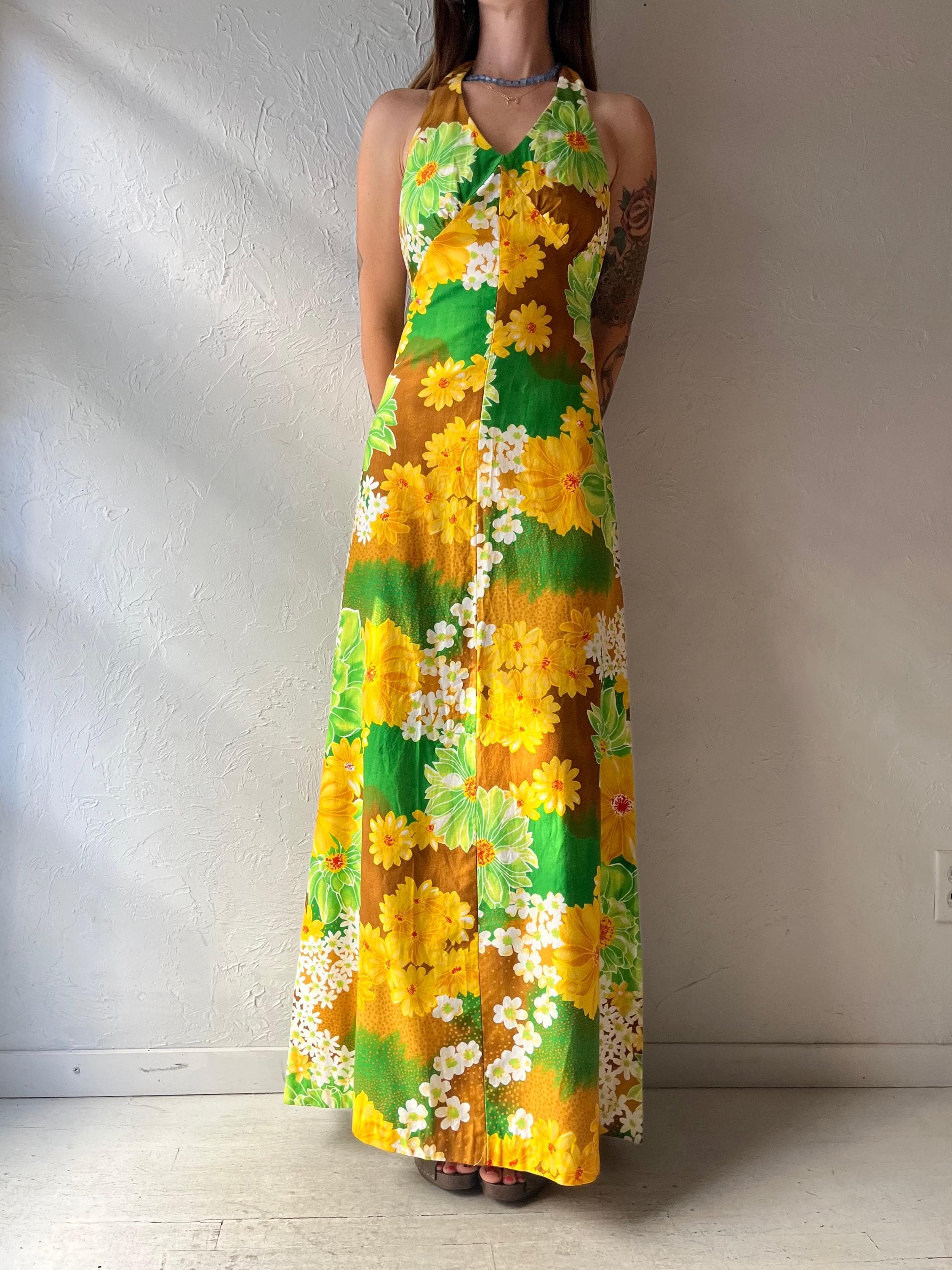 vintage 70s halter dress Maxi retro 70s dress