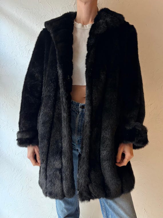 Vintage 90s 'Dennis Basso' Black Faux Fur Jacket / XS