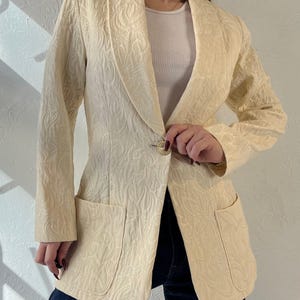 Vintage Cream Quilted Blazer Jacket / Small