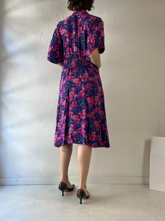 90s 'Caroline Wells' Floral Print Rayon Dress / M… - image 3
