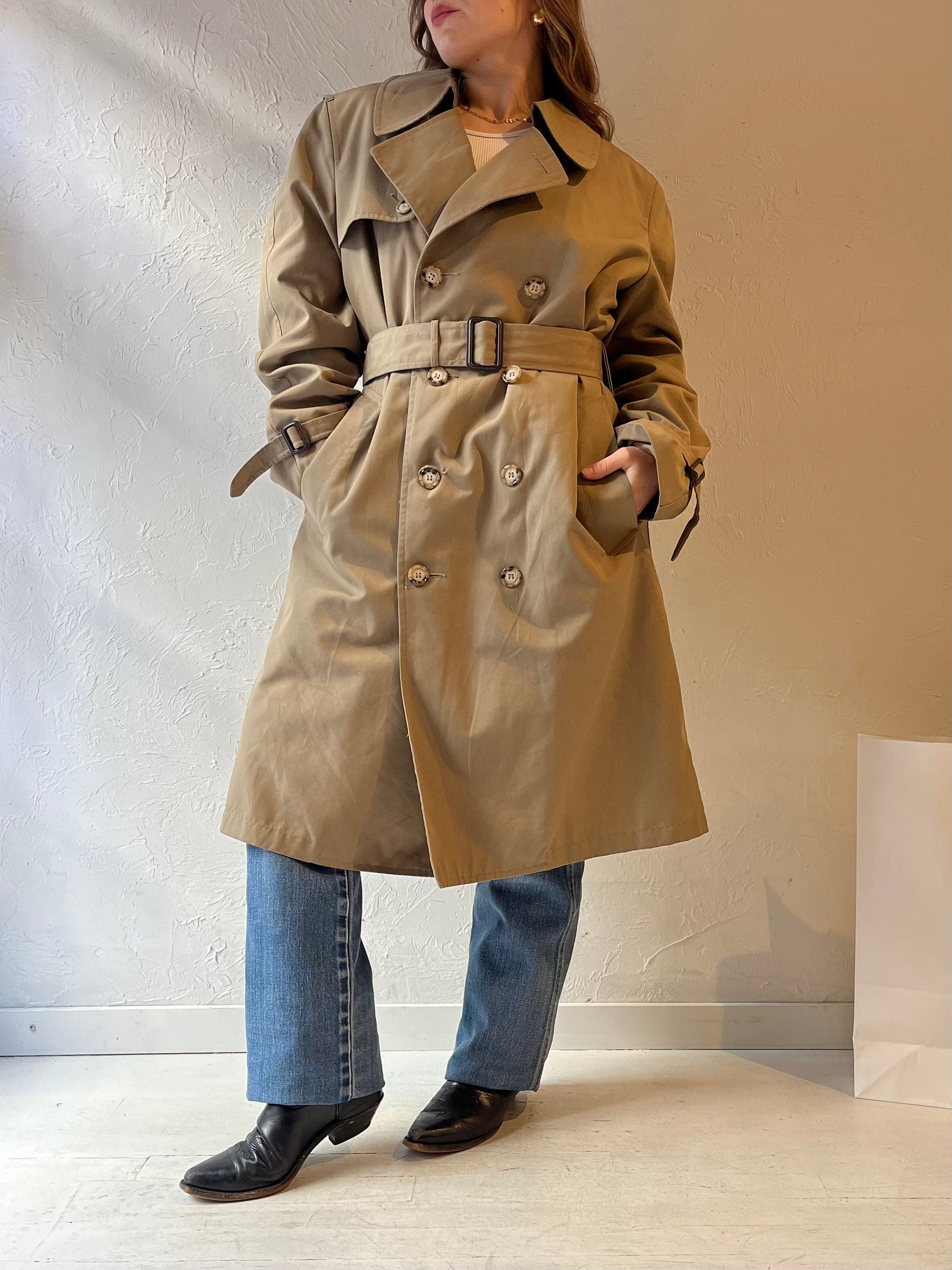 90s 'clipper Mist London Town' Beige Faux Fur Lined Trench
