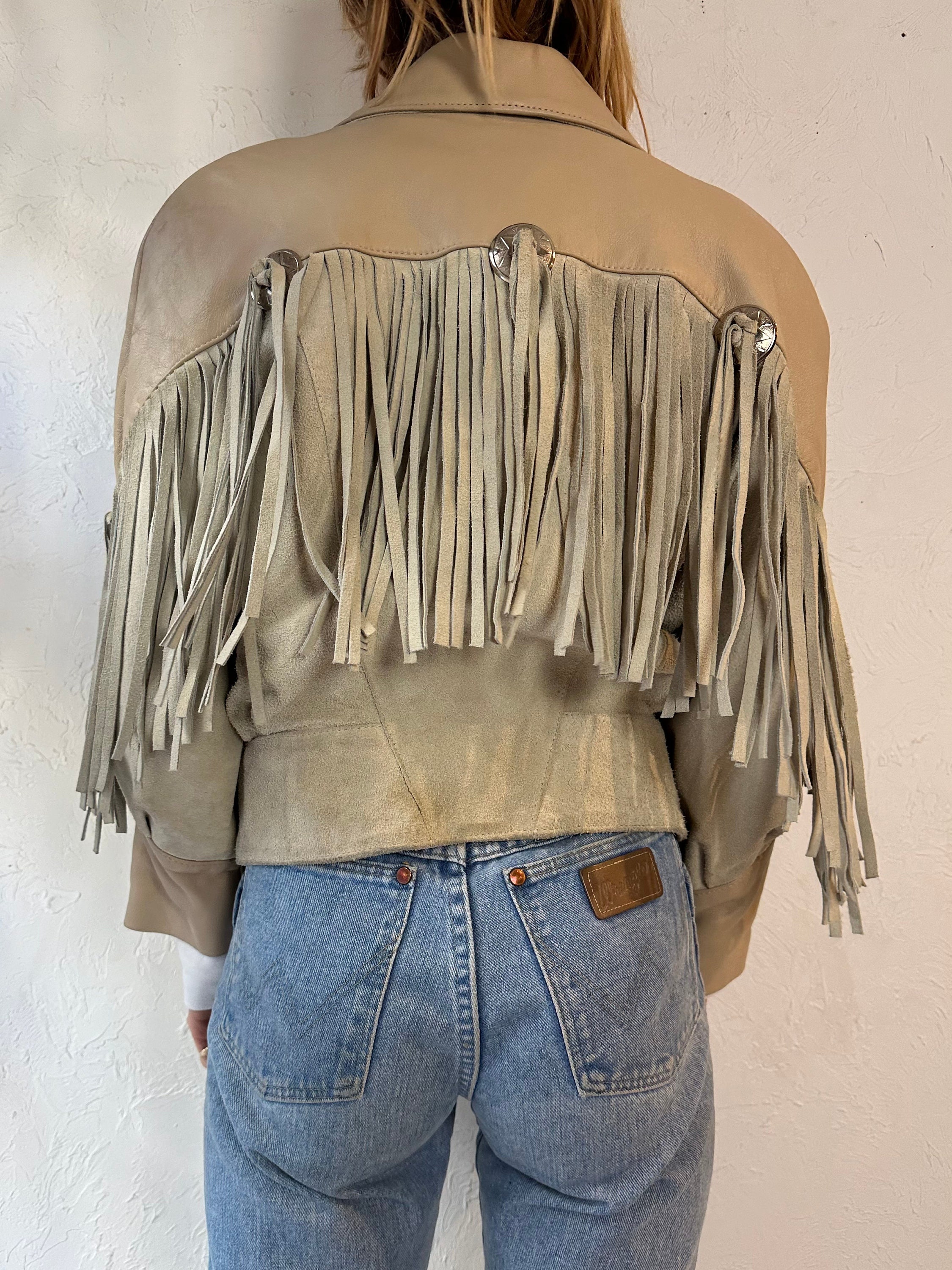 90s 'd'piel Cevis' Two Tone Suede Leather Fringe Jacket