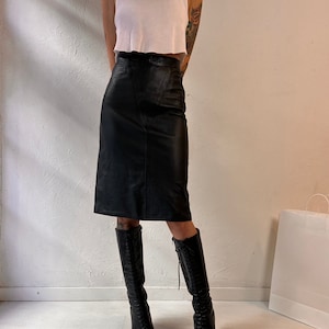 Vintage Handmade Black Leather Pencil Skirt / Small