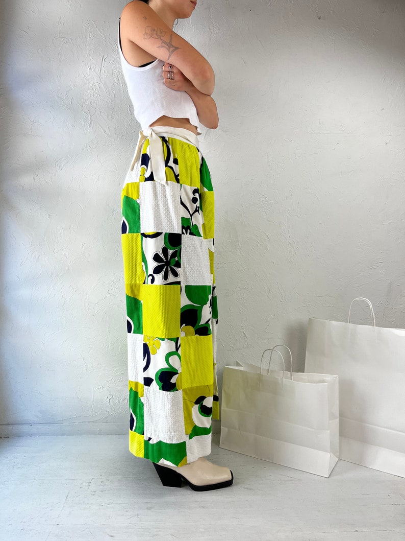 70s Handmade Patchwork Maxi Wrap Skirt / Small