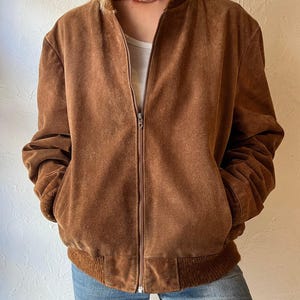 80s ‘Genuine Leather’ Brown Suede Leather Bomber / Medium