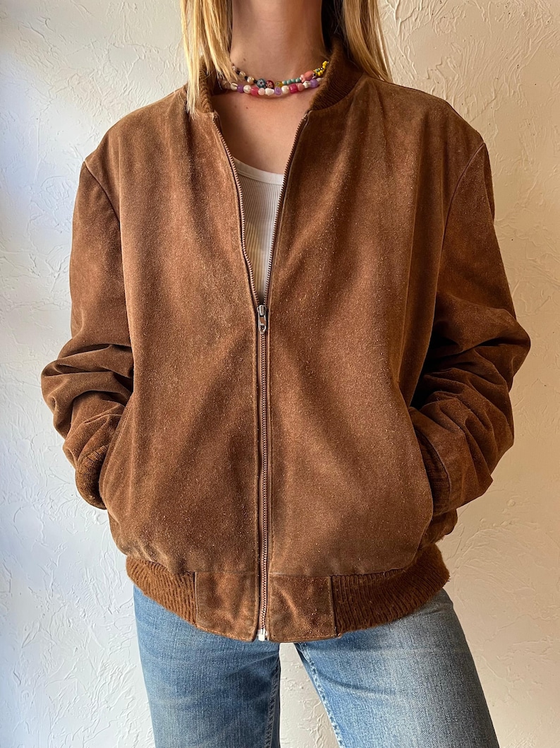 80s ‘Genuine Leather’ Brown Suede Leather Bomber / Medium