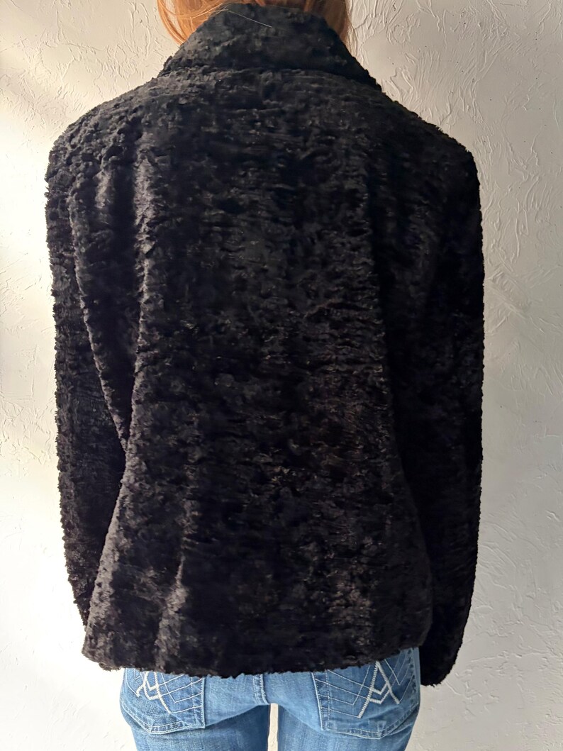 90s 'Le Chateau' Black Faux Fur Jacket / Large