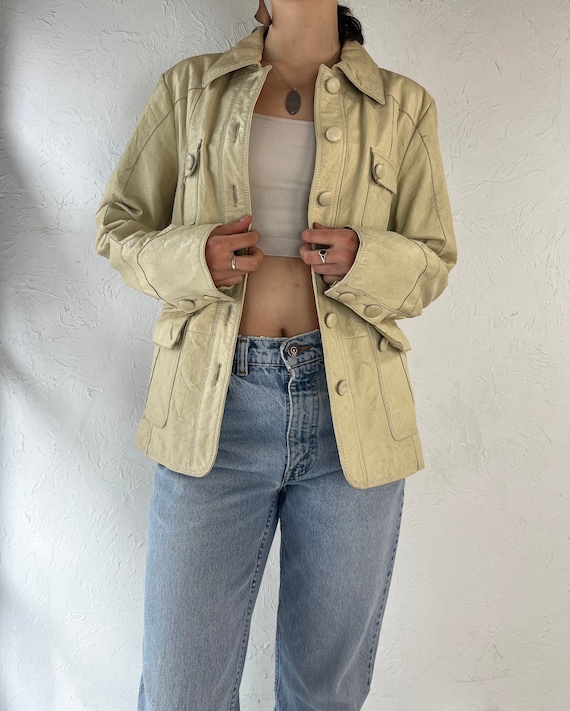 Y2K 'Danier' Cream Leather Chore Jacket / Small - image 2