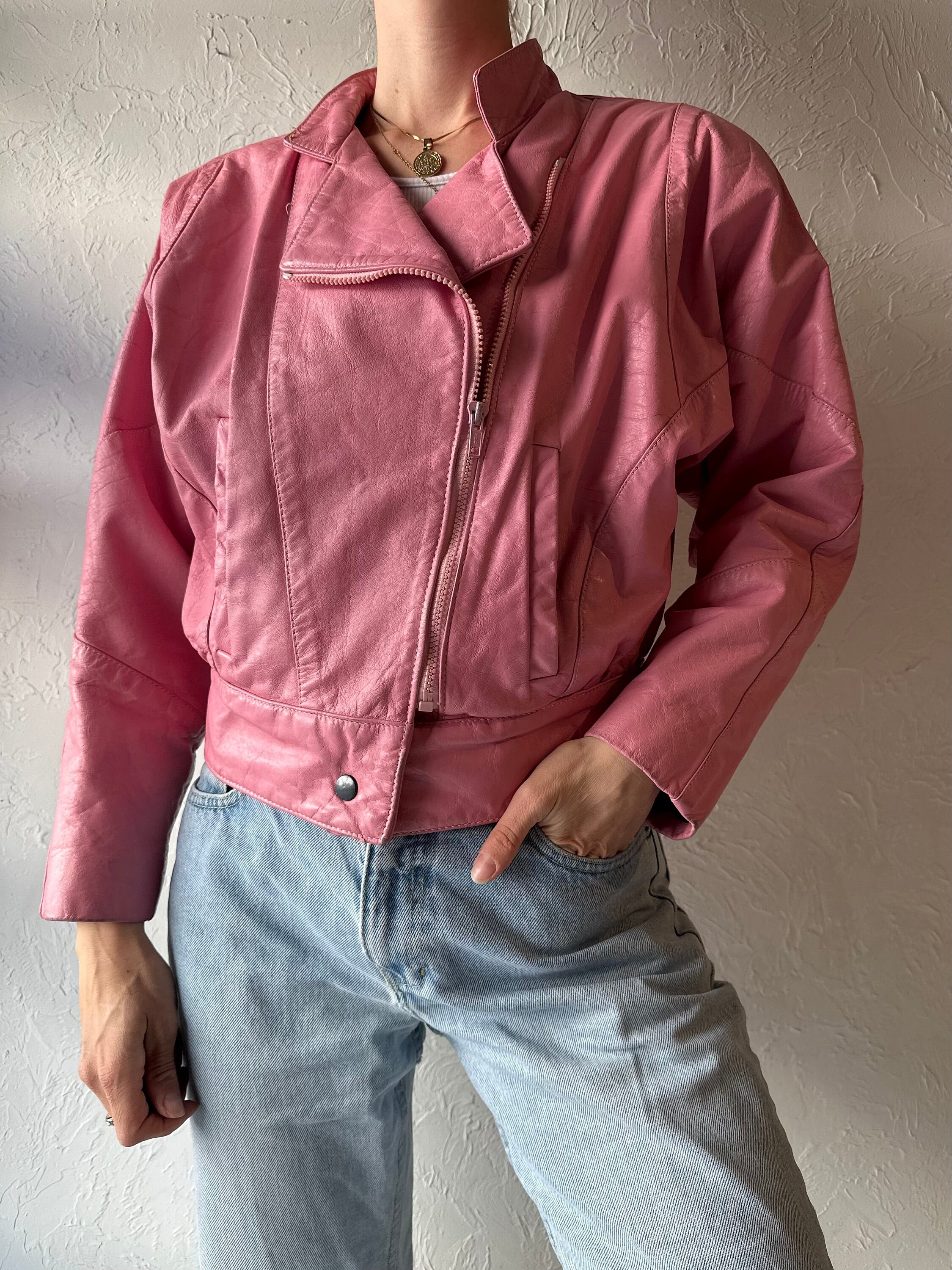 ジャケット・アウター 90s FRANCE-MADE Pink RAM Leather JKT 80s 90s 'champion' Pink Leather Bomber Jacket / Small - Etsy