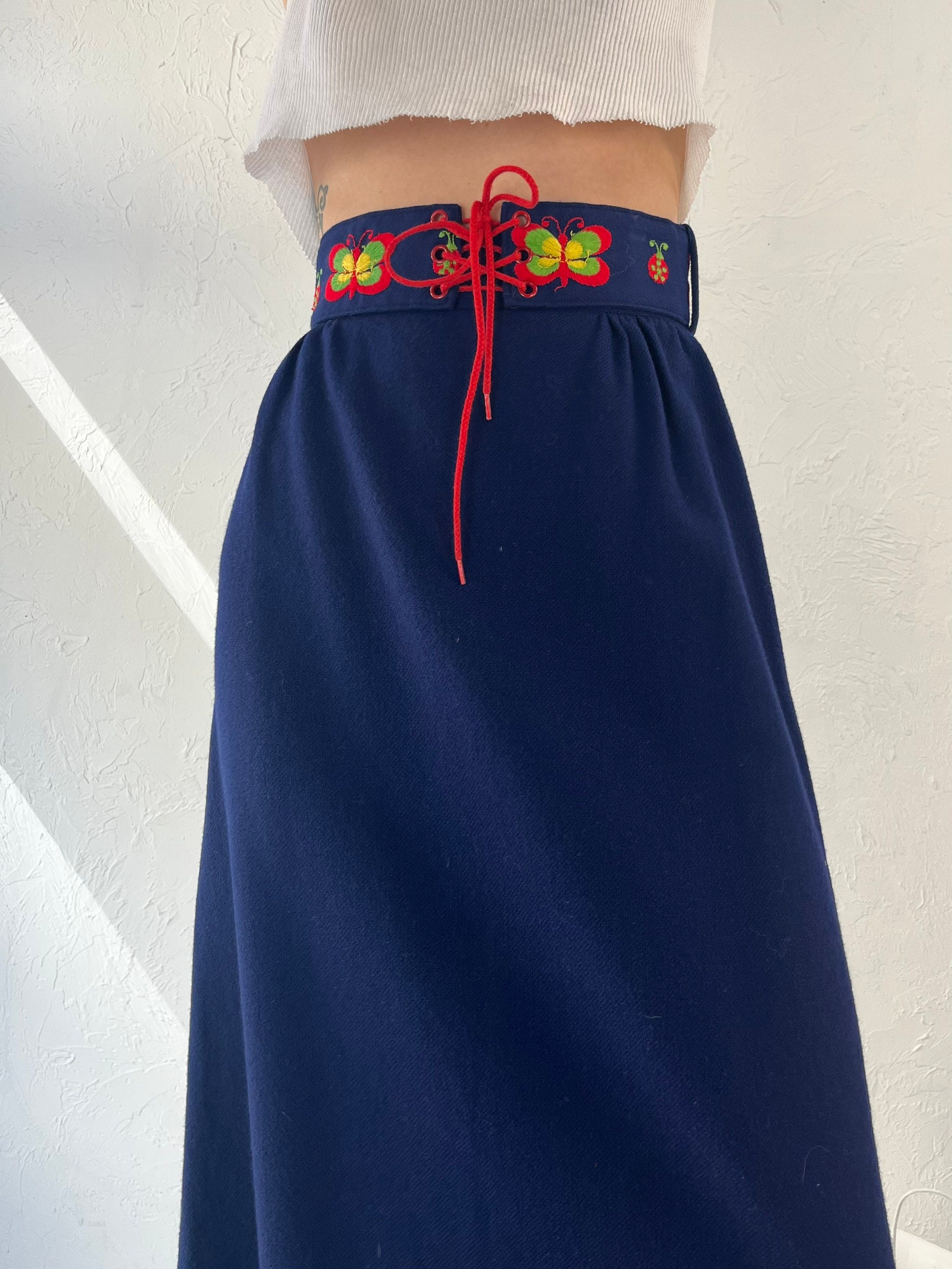 Jupe Droite EXTE En Laine Bleu Bleuet - Taille 14, Longueur Sous Le Genou, Avec Ceinture Intégrée
