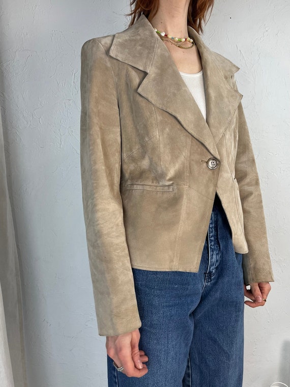 Y2K 'Anne Klein' Beige Suede Leather Blazer Jacke… - image 1