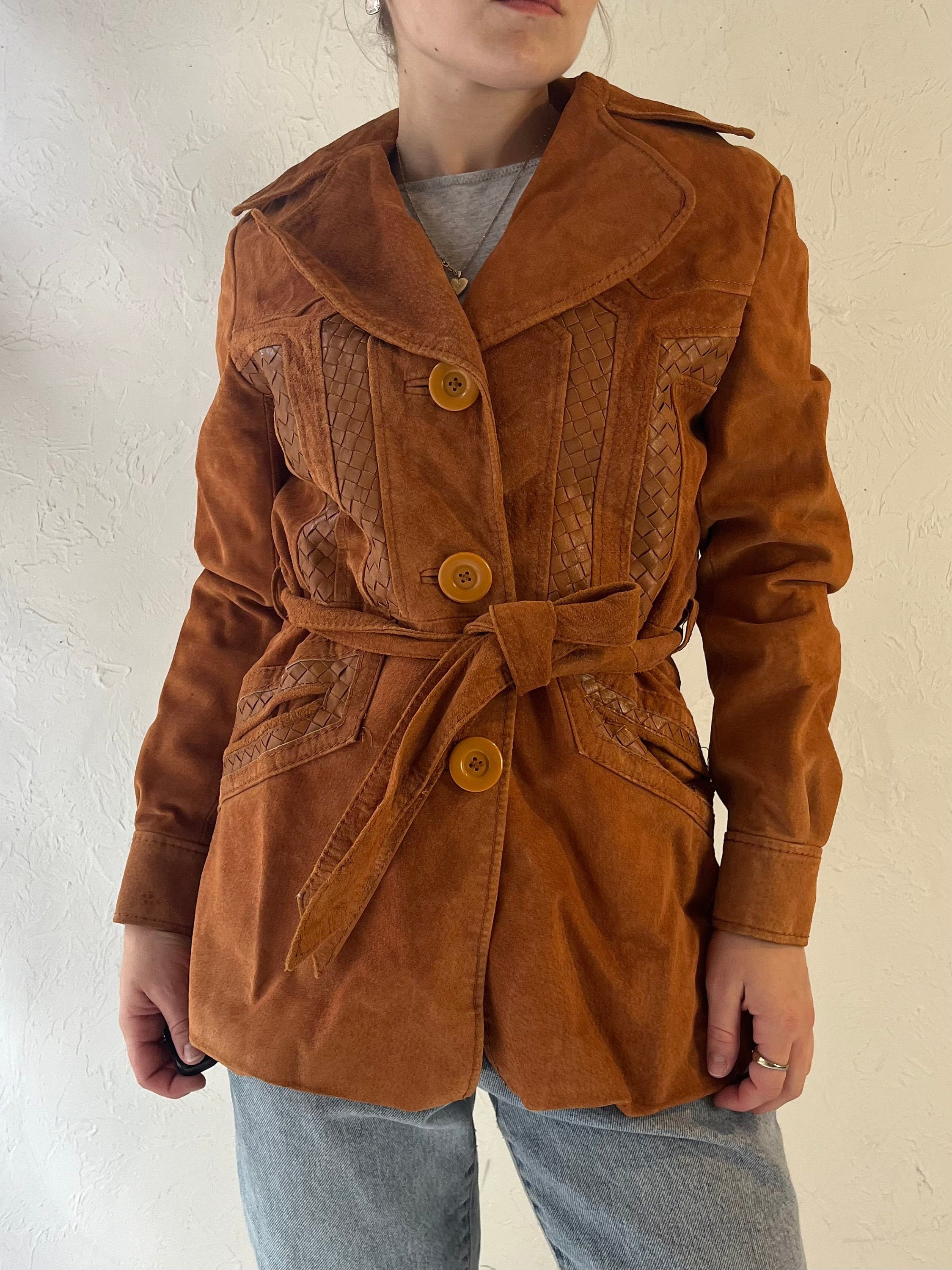 【70s】Euro Vintage Ethnic Suede Coat Brown Men Suits 70s Vintage Suede Jacket Casual Outwear