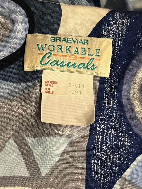 80s 'Braemar Workable Casuals' Blue Abstract Patt… - image 5