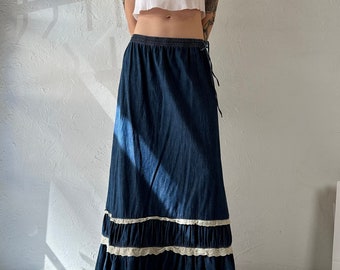 Y2k 'French Uff' Denim Maxi Skirt / Medium