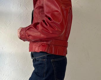 80s 'ada' Cropped Red Leather Jacket / Small - Etsy