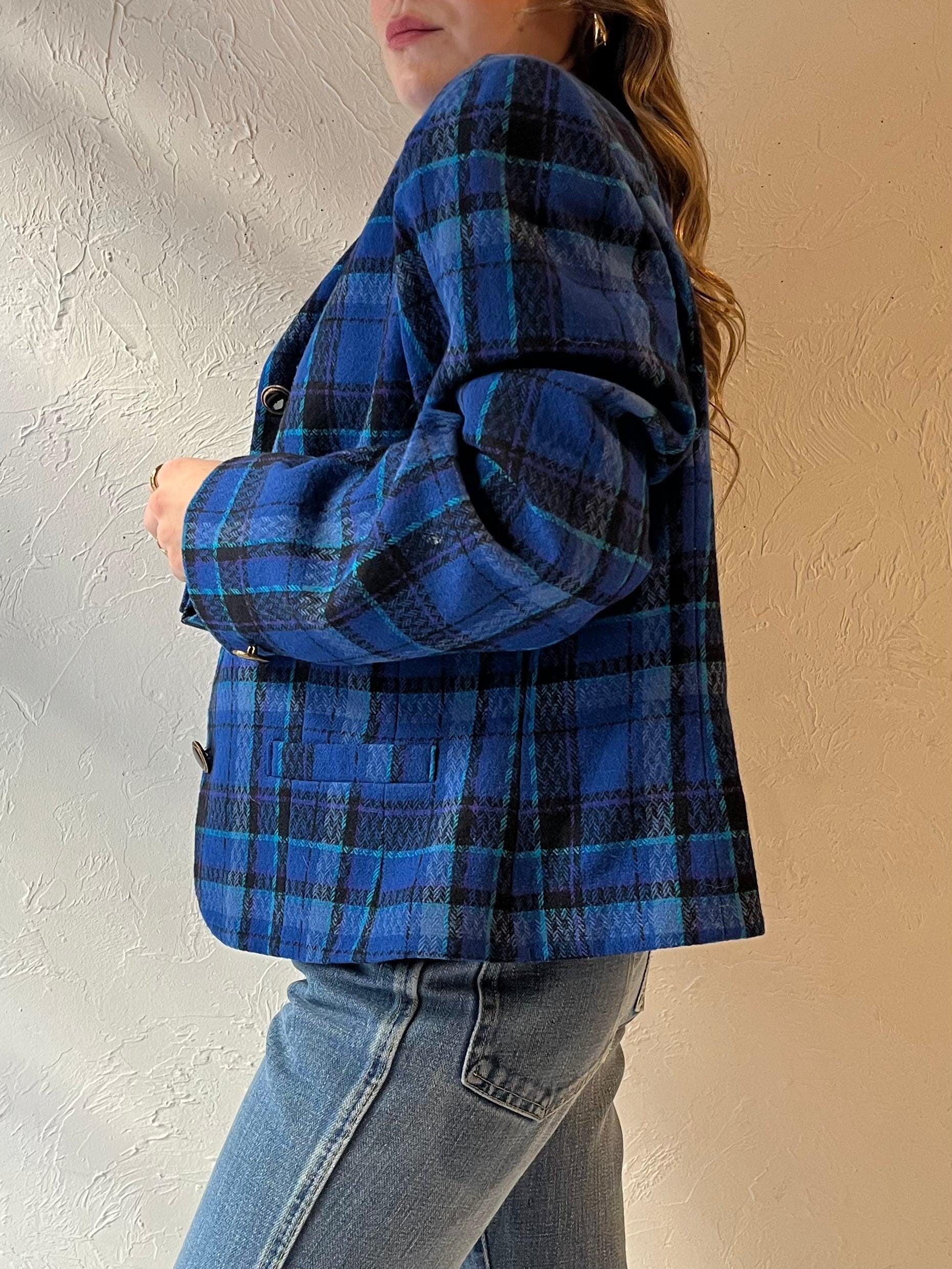 80s 'pendleton' Blue Plaid Knit Wool Jacket / Large - Etsy