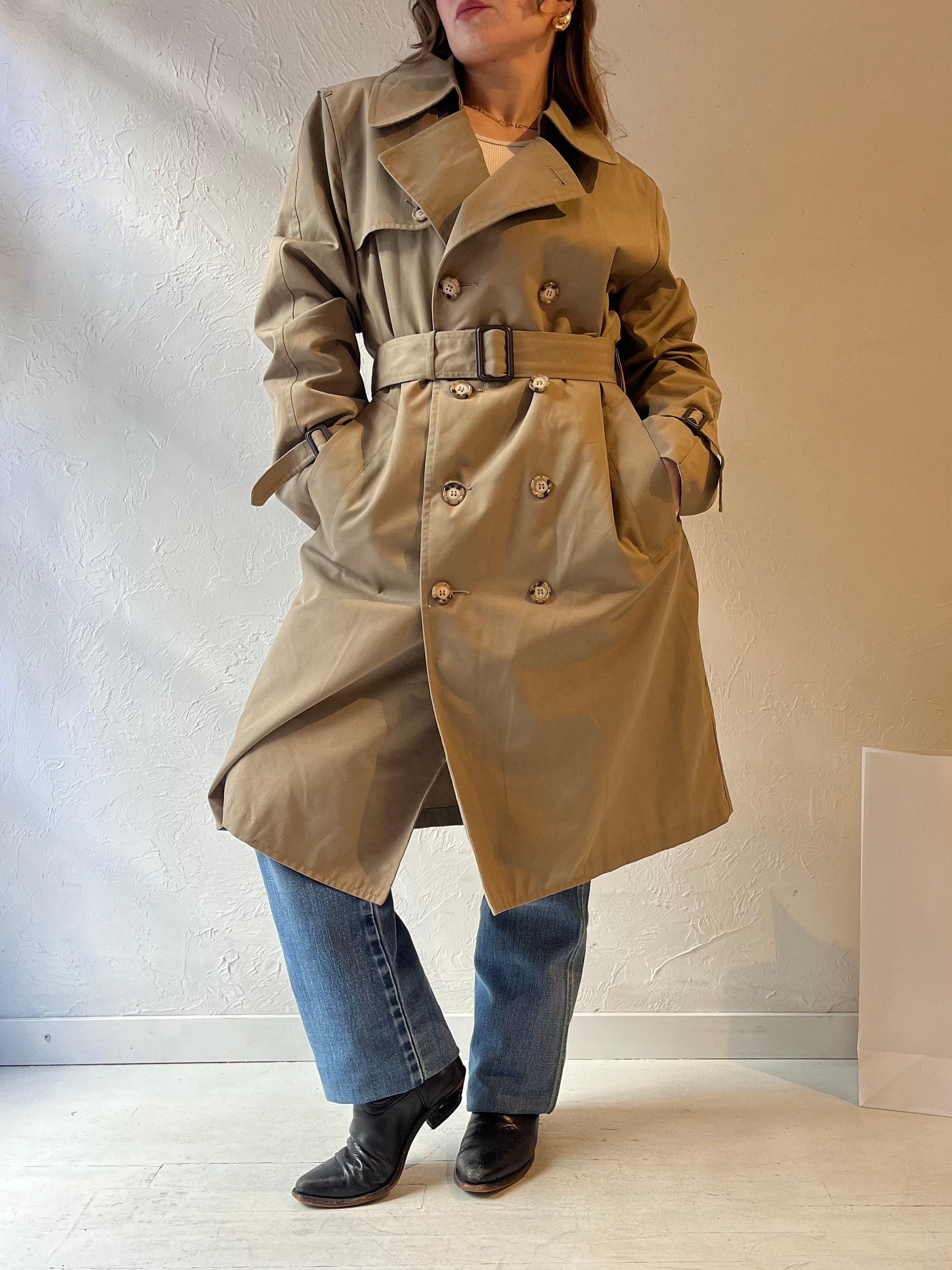 90s 'clipper Mist London Town' Beige Faux Fur Lined Trench Coat