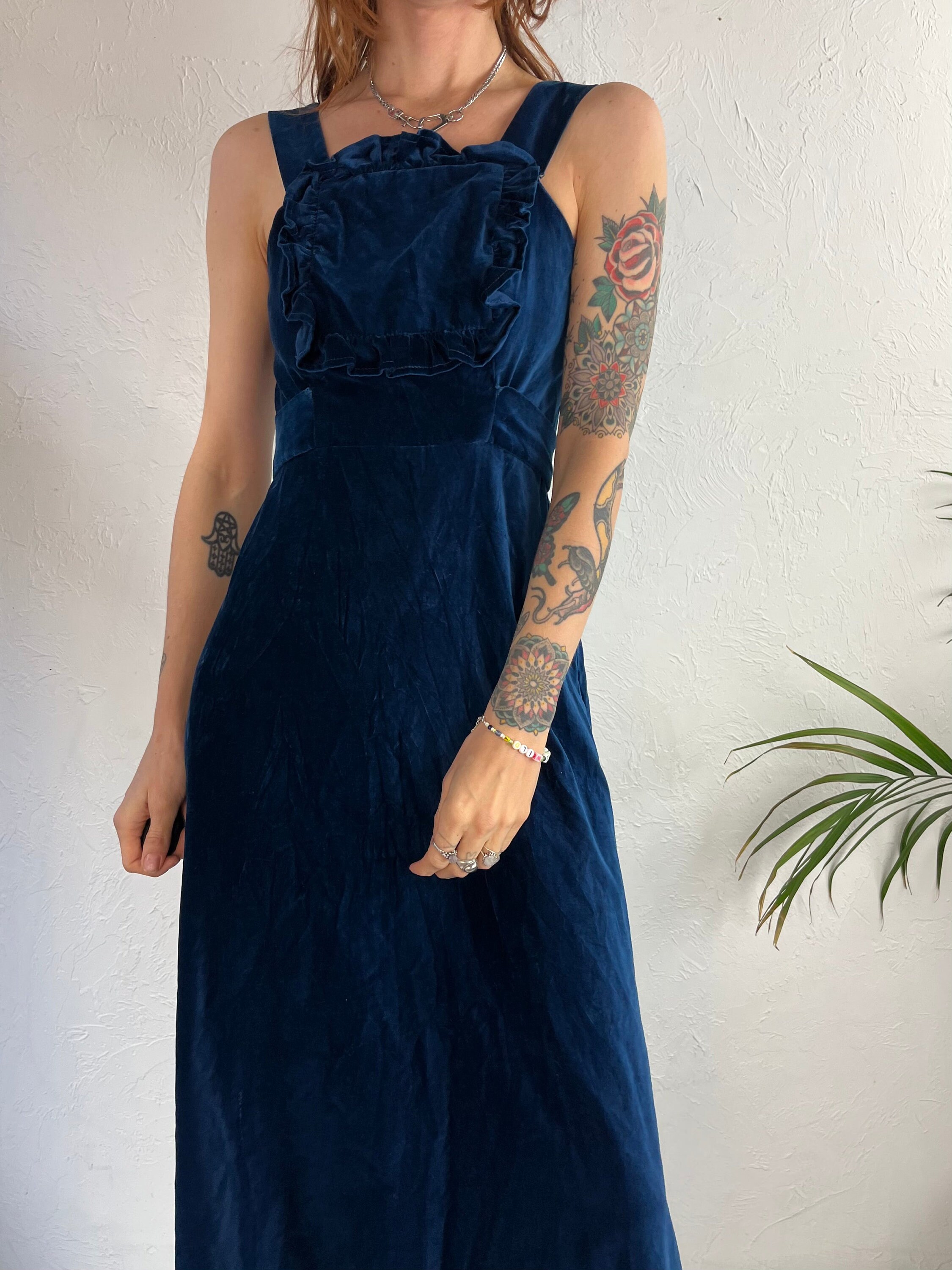 福袋 公式 Velvet Cotton Blue In' 'Q 90s Evening Etsy - Small / Dress ジャケット・アウター