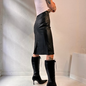 Vintage Handmade Black Leather Pencil Skirt / Small