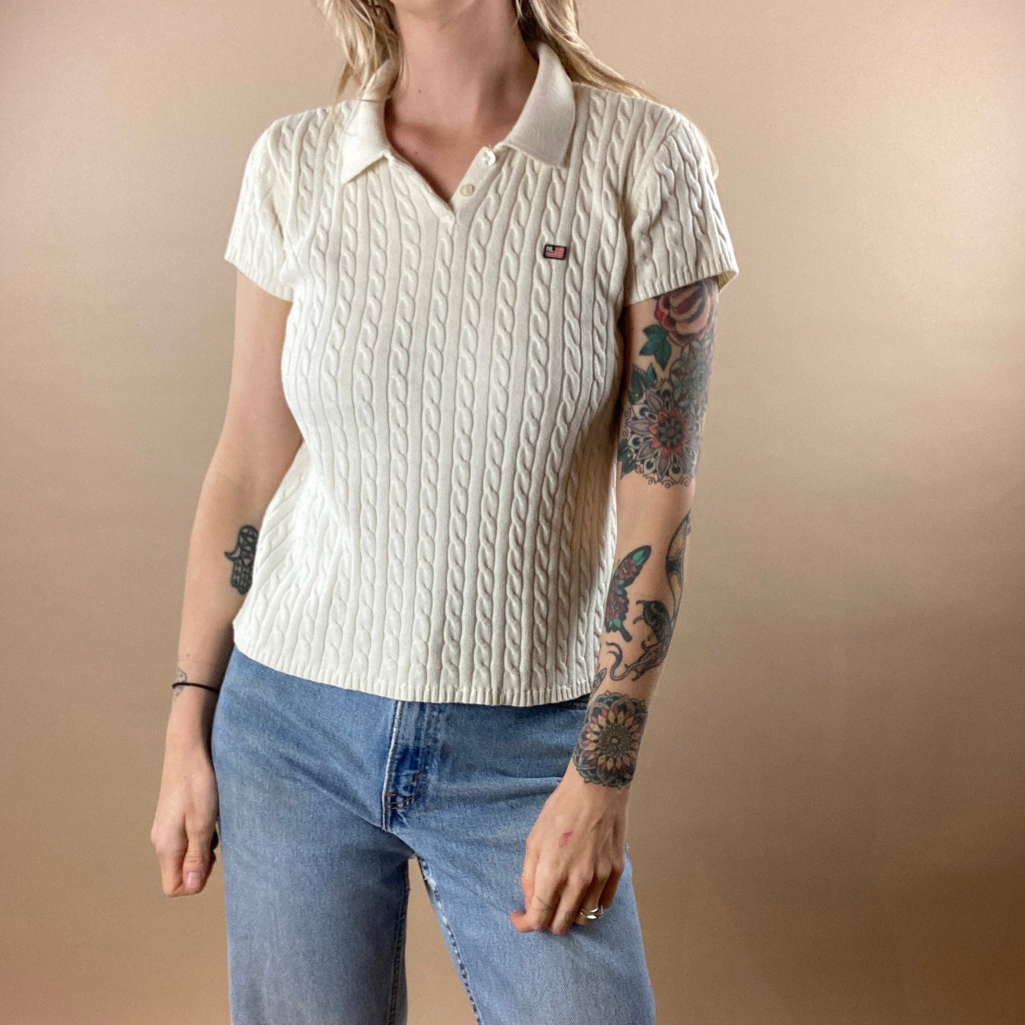 90er Jahre Weißes Kabel Strick Poloshirt / Ralph Lauren Polo / | Etsy