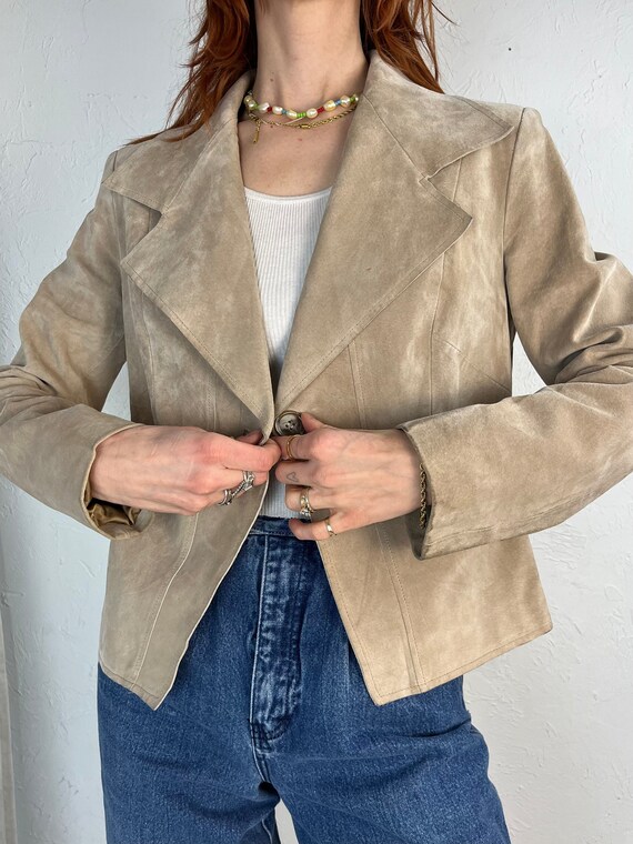 Y2K 'Anne Klein' Beige Suede Leather Blazer Jacke… - image 5