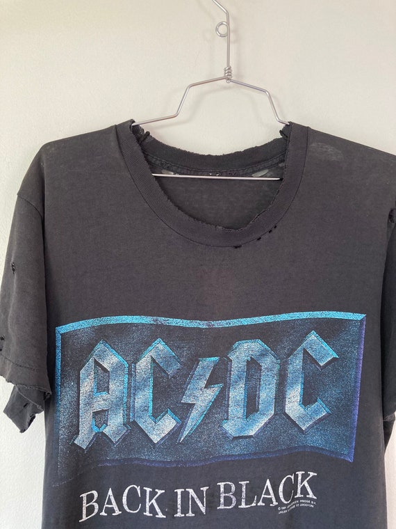 1990-1991 ACDC Tour T shirt / Back In Black Thrashed … - Gem