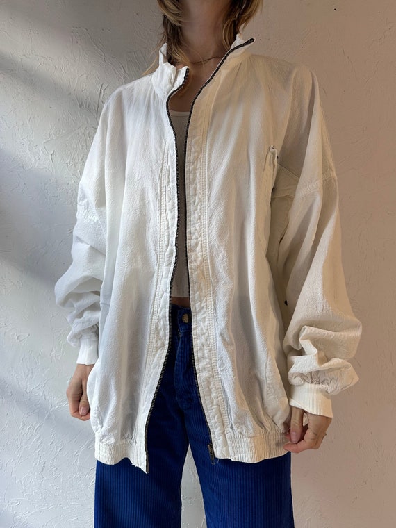 90s 'Ezze Wear' White Cotton Jacket / XL - image 1