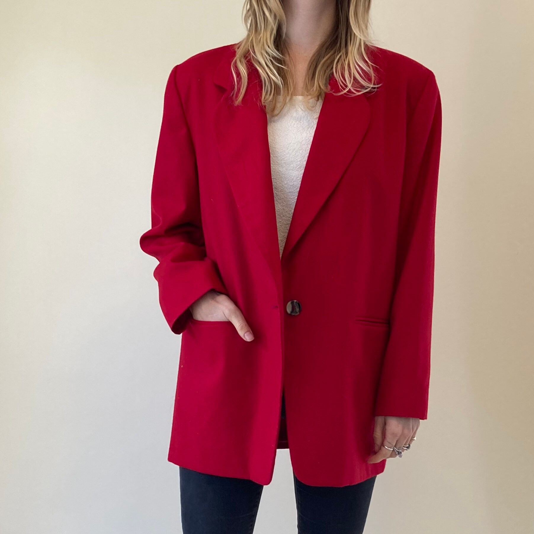 80s Red Wool blazer // Oversized Blazer w/ Shoulder Pads // | Etsy