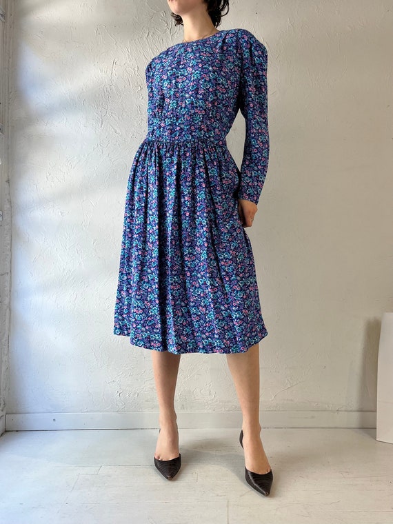 ワンピース 1930s Blue Floral Rayon Dress Blue 1930s Stand Collar Floral Dress | Retro Stage