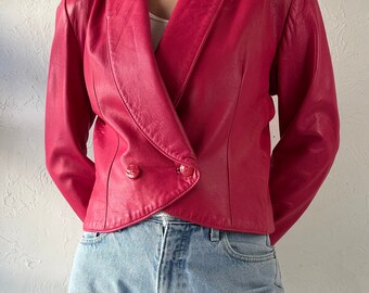 80s 'neto' Retro Cropped Pink Leather Streetwear Jacket / Small - Etsy