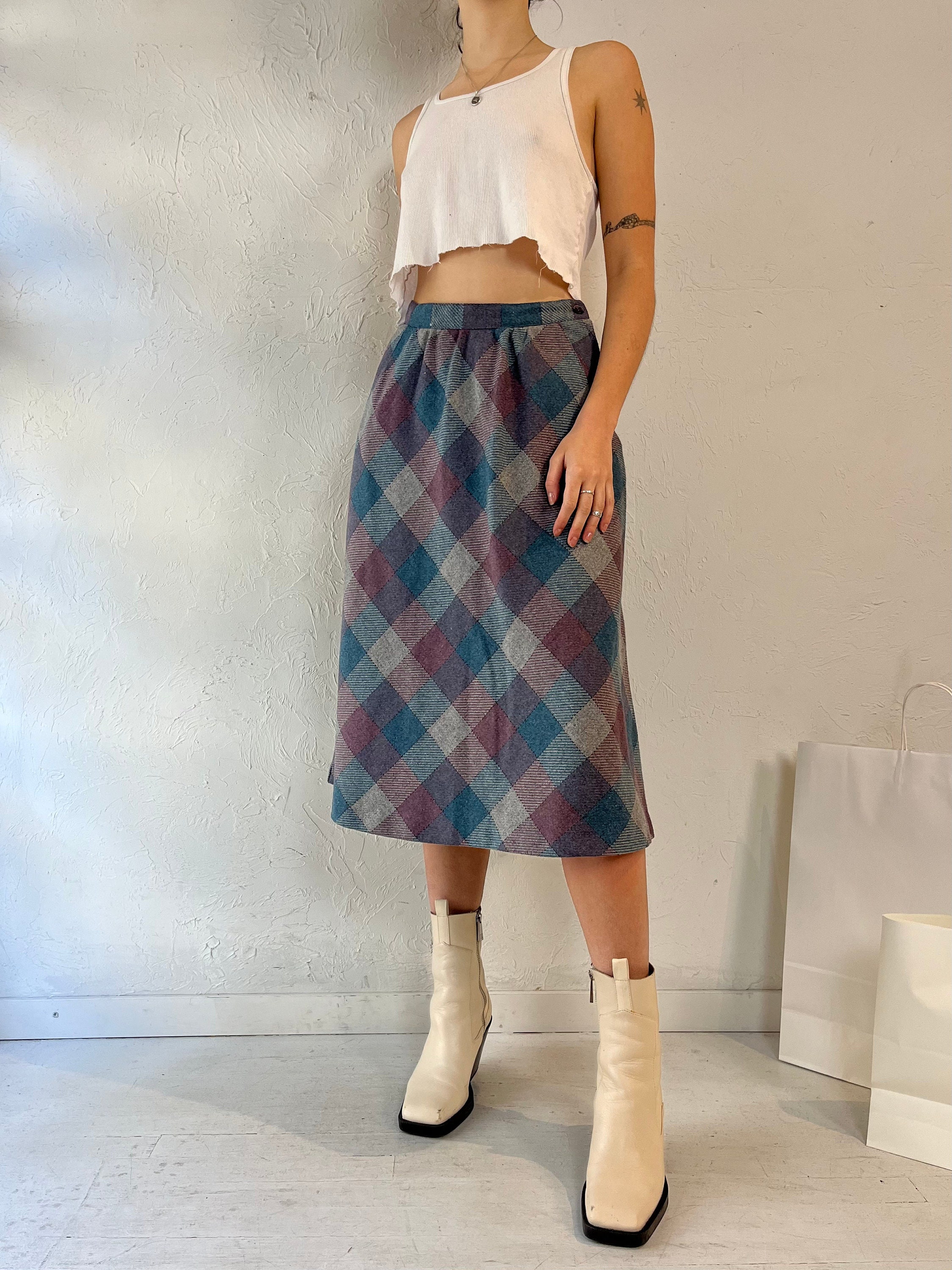 90s 'beaujolais' Plaid Midi Skirt / Small - Etsy