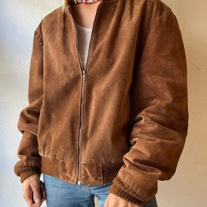 80s ‘Genuine Leather’ Brown Suede Leather Bomber / Medium